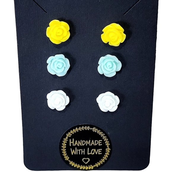 Handcrafted Nature-Inspired Mini Rose Earrings Set Of Three - Picture 3 of 3